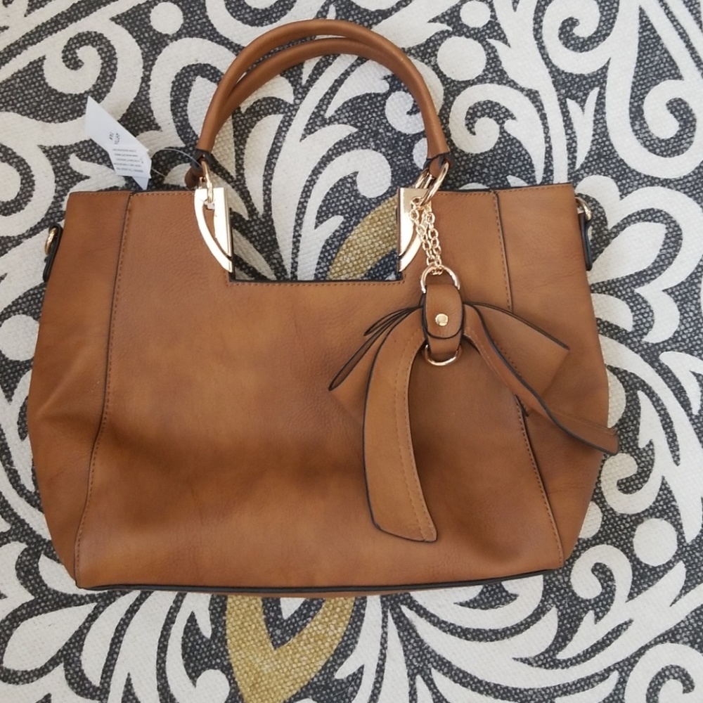 Tan Leather Bow Crossbody and Satchel